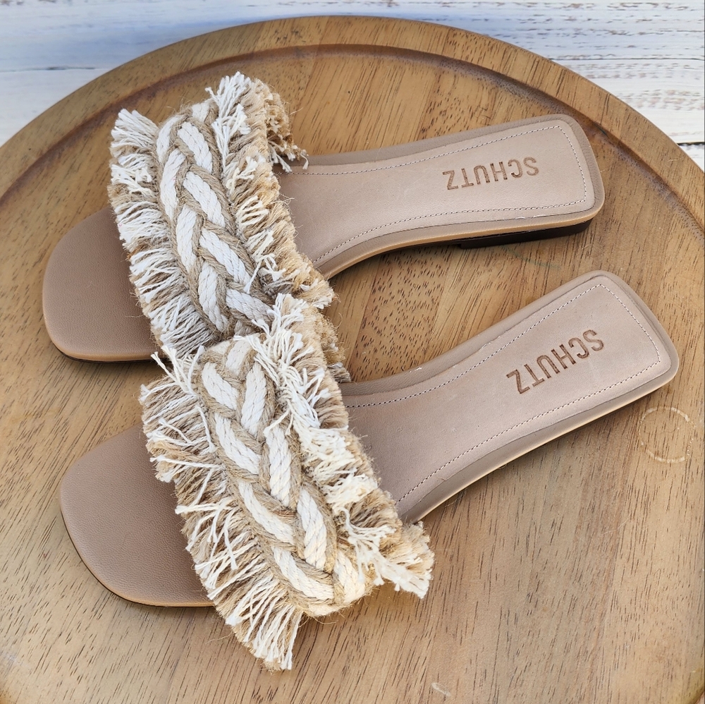 SCHUTZ Woven Cream and Tan Sandals - Picture 2 of 8